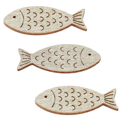 Wooden Fish with Glitter, 40 mm, 6 pcs, Table Decoration
