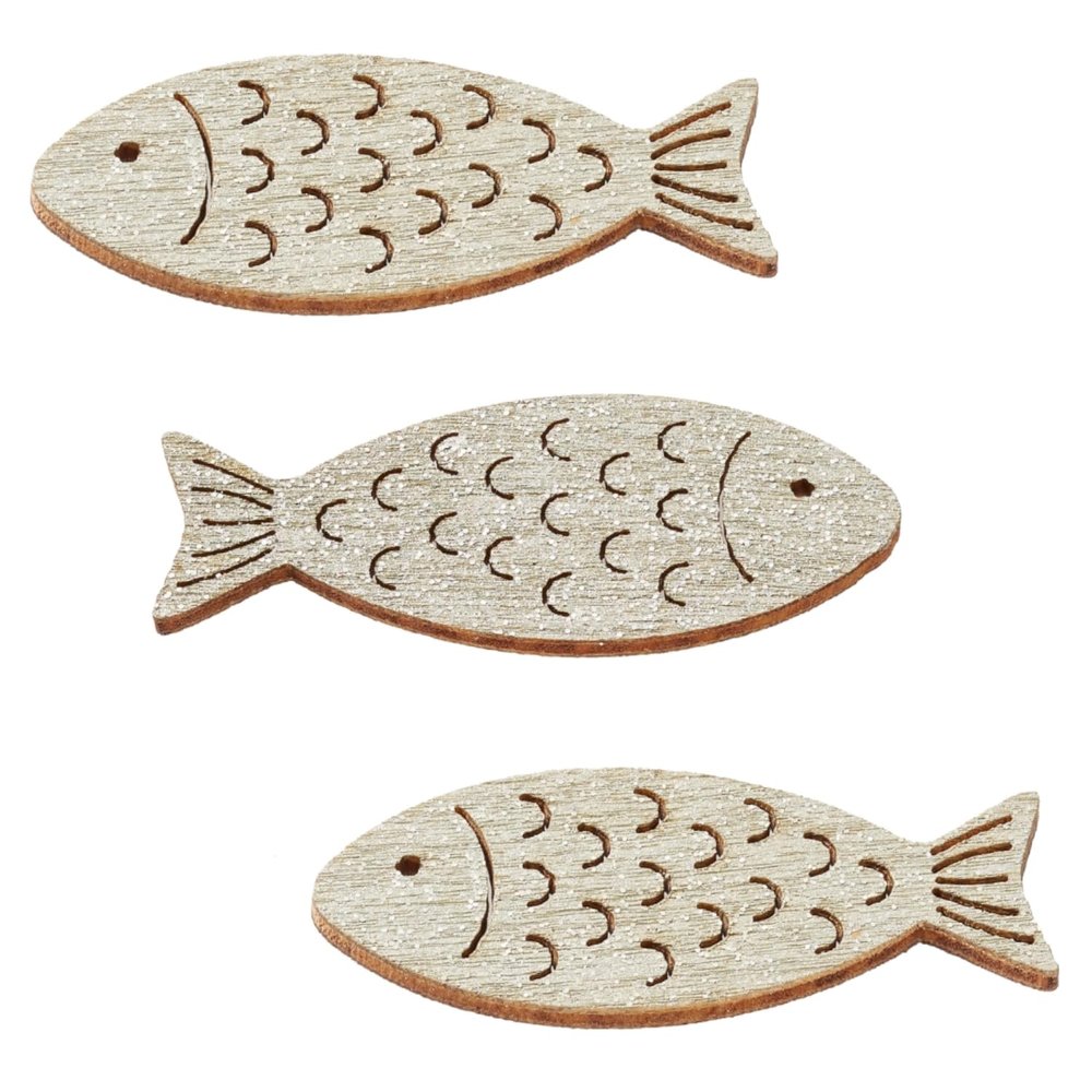 Wooden Fish with Glitter, 40 mm, 6 pcs, Table Decoration