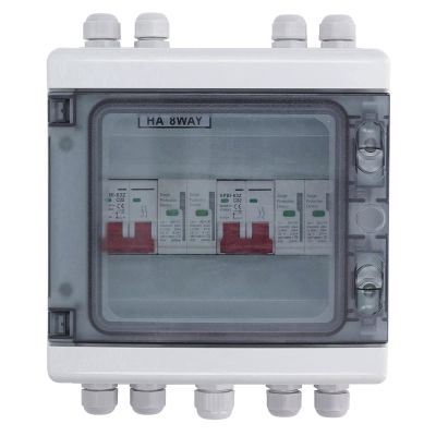 Eujgoov Solar PV Combiner Box with Disconnect Switch, 32 A, 500 V DC, Surge Protection, IP65, Waterproof