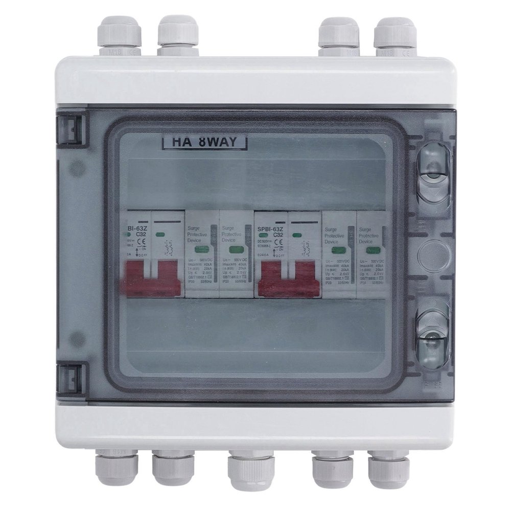Eujgoov Solar PV Combiner Box with Disconnect Switch, 32 A, 500 V DC, Surge Protection, IP65, Waterproof