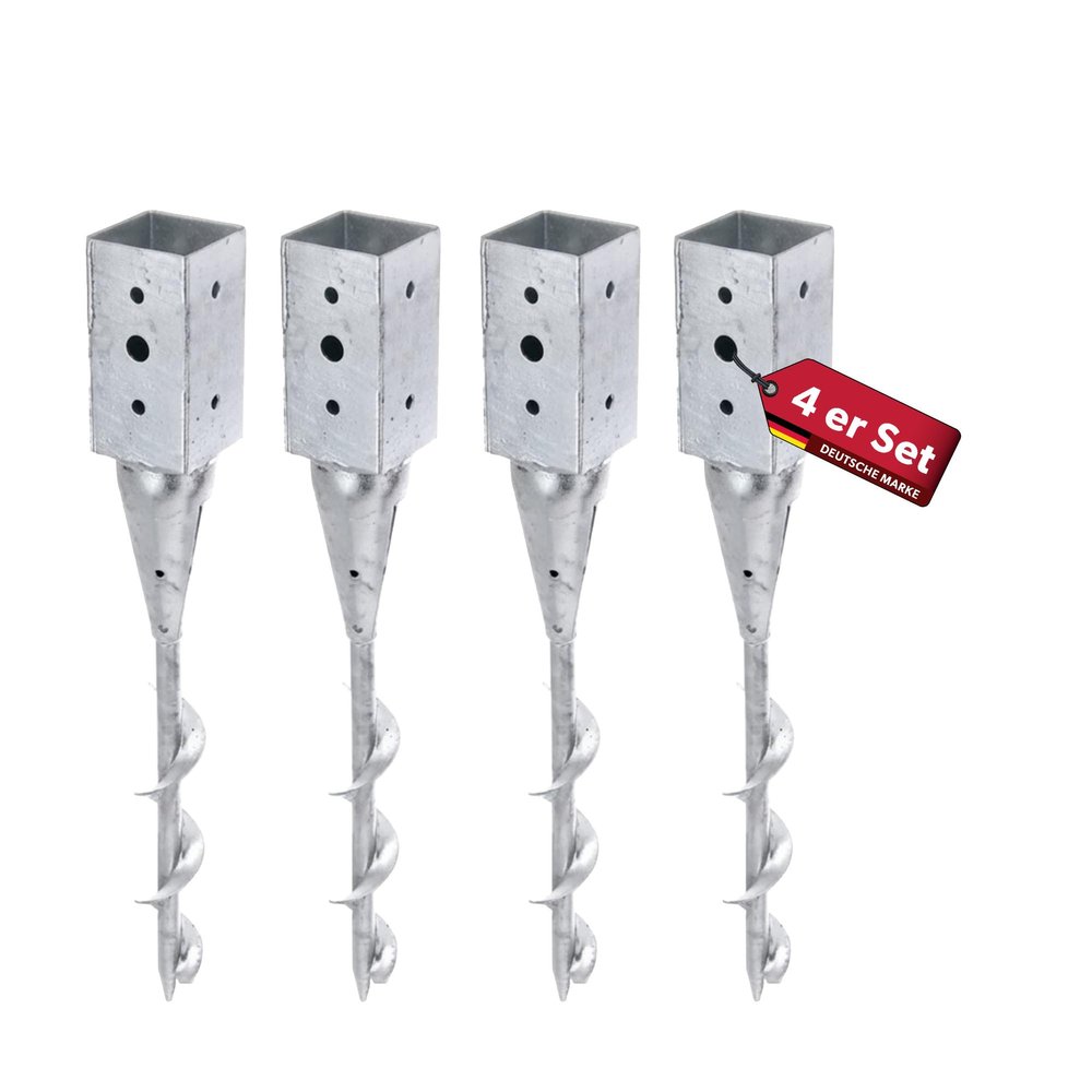 4 siwitec Ground Anchors for Square Posts, Hot-Dip Galvanized Steel, 595 mm, 91 x 91 mm
