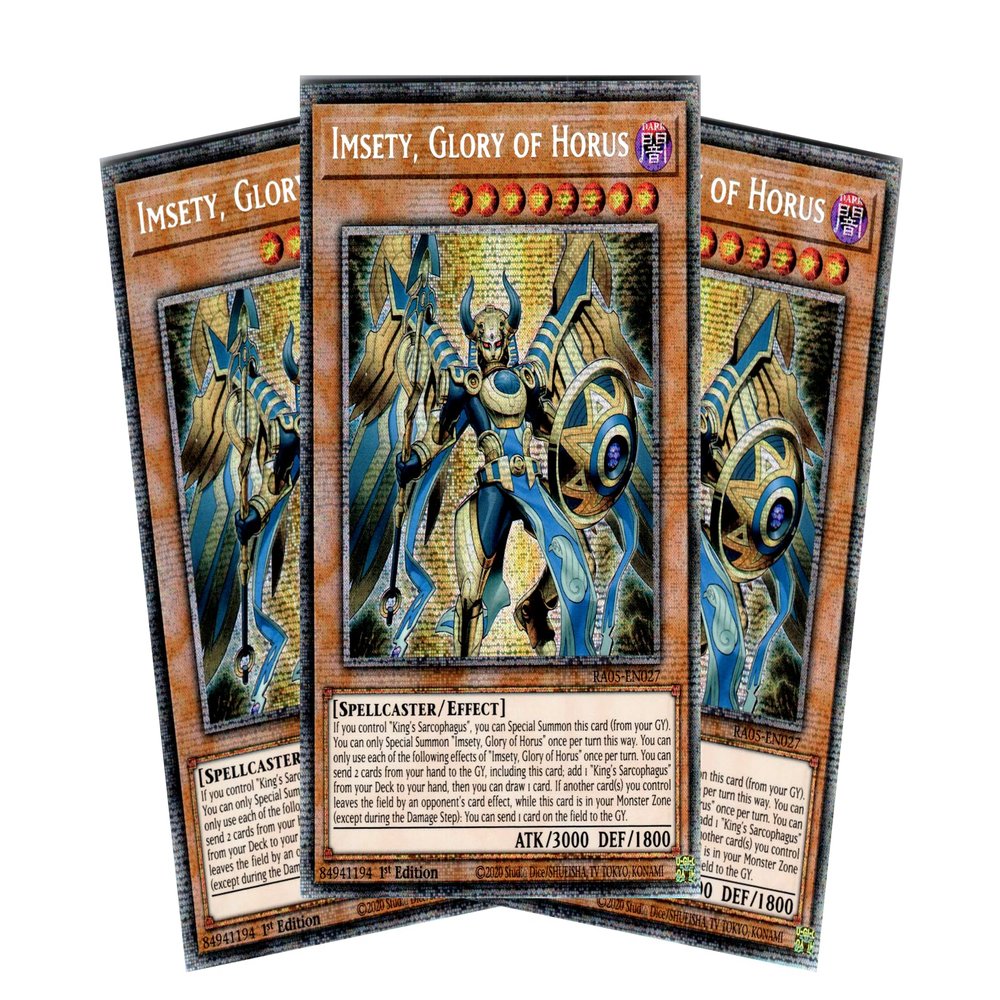 Imsety, Glory of Horus Playset (3 Cards) - RA05-EN027 - Starlight Rare - English 1st Edition - Yu-Gi-Oh! Rarity Collection 5 with RC Field Center