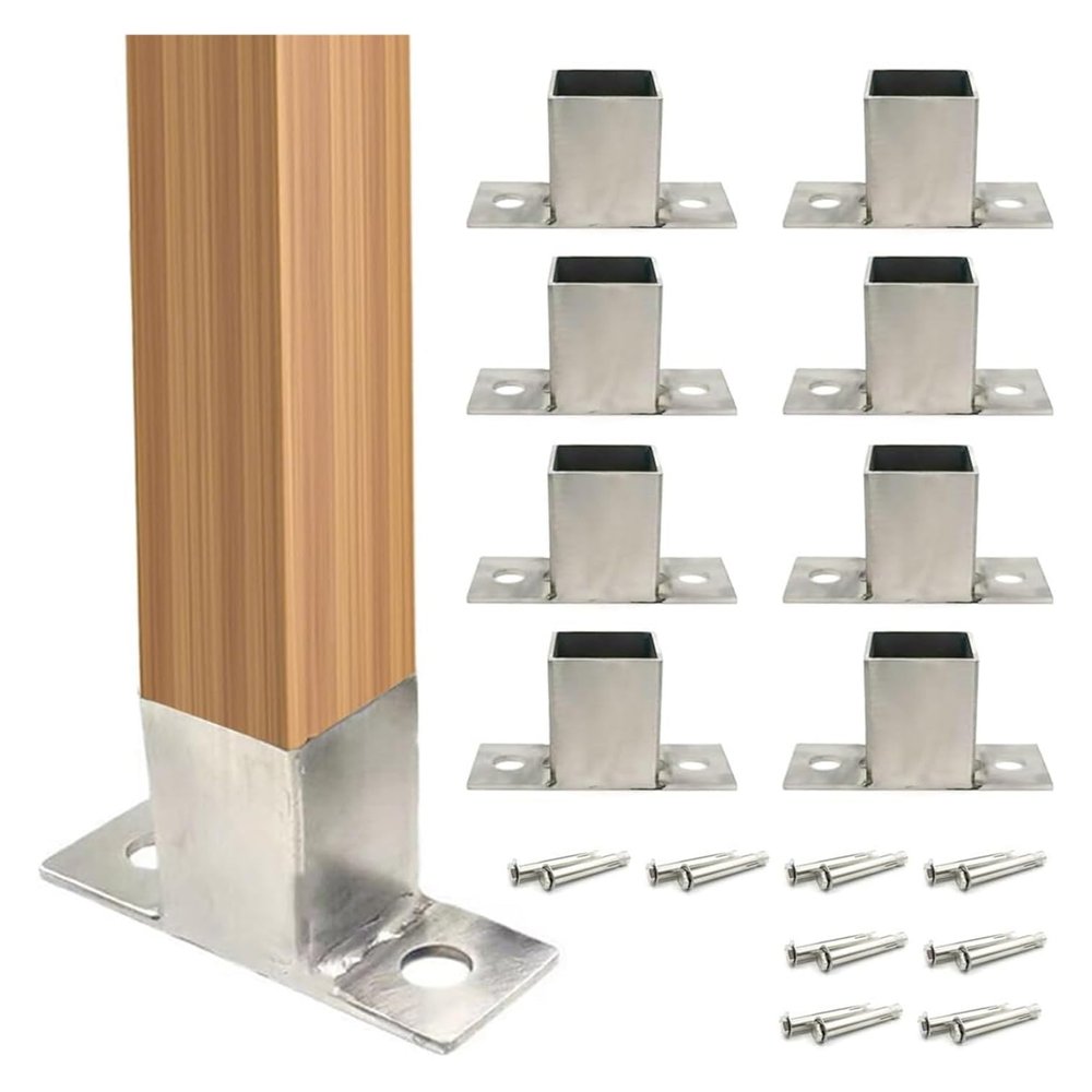 FBHFSUIEF 8-Piece Stainless Steel Deck Post Base Kit, Outdoor Post Brackets, 2.4 in Diameter, 3.66 in H