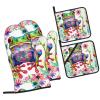 Printed Thick Insulated Oven Mitts, Frog Design, 4-Piece Set view 3