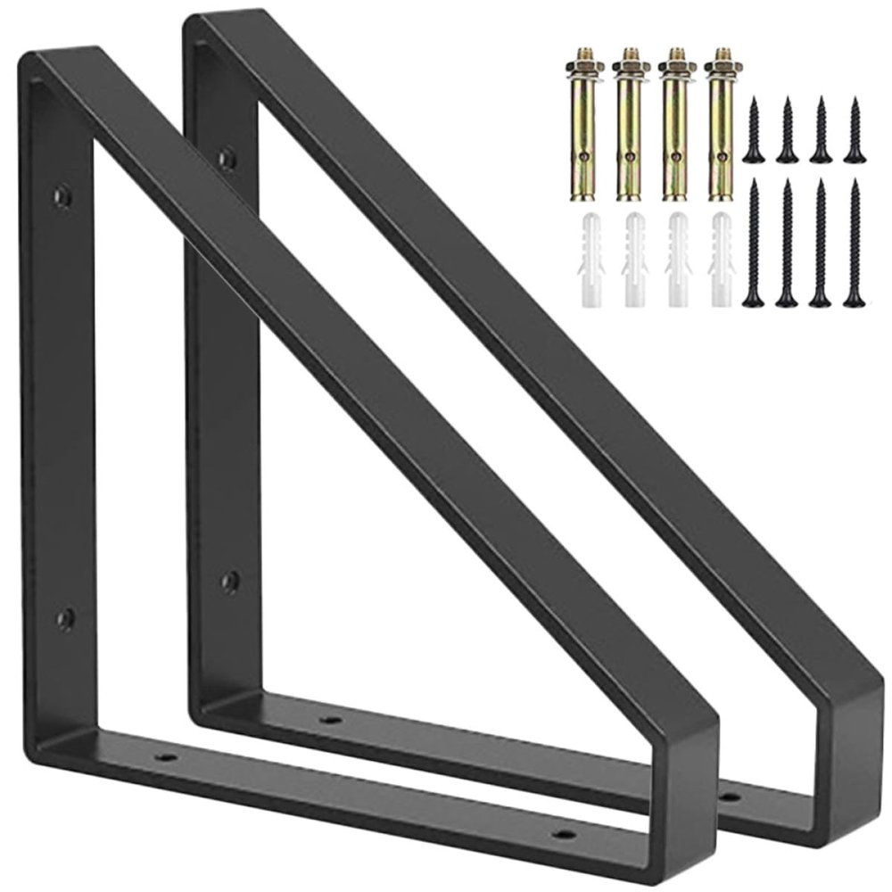 MAGICLULU 2-Piece Decorative Black Iron L-Shaped Shelf Brackets
