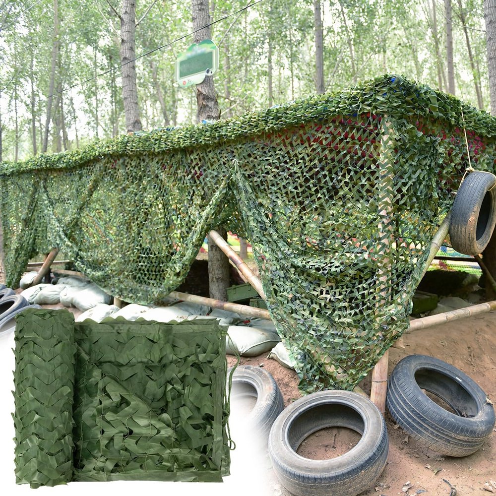 Dxyezmes Camouflage Net 5 x 9 m (16.4 x 29.5 ft), Green, 210D Oxford Fabric, Sunshade and Privacy Screen for Hunting, Camping, Outdoor Use, Gardens and Decoration