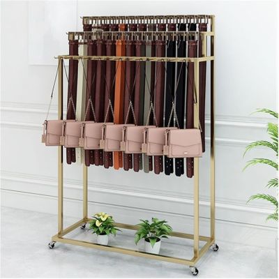 Movable Belt Rack with Hooks, Space-Saving Closet Organizer
