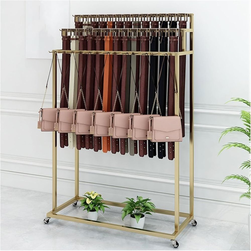 Movable Belt Rack with Hooks, Space-Saving Closet Organizer