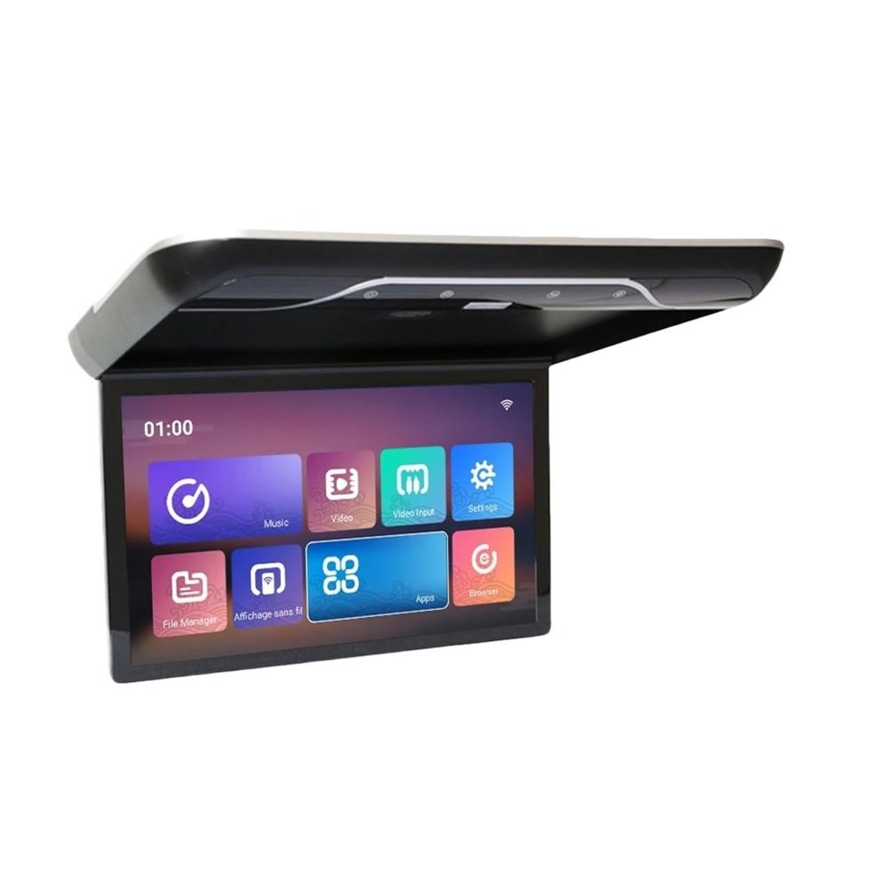 19-Inch Flip-Down Car Roof Monitor, 1080p HD IPS, 16-Color Ambient Light, USB/TF/FM/Bluetooth, Black