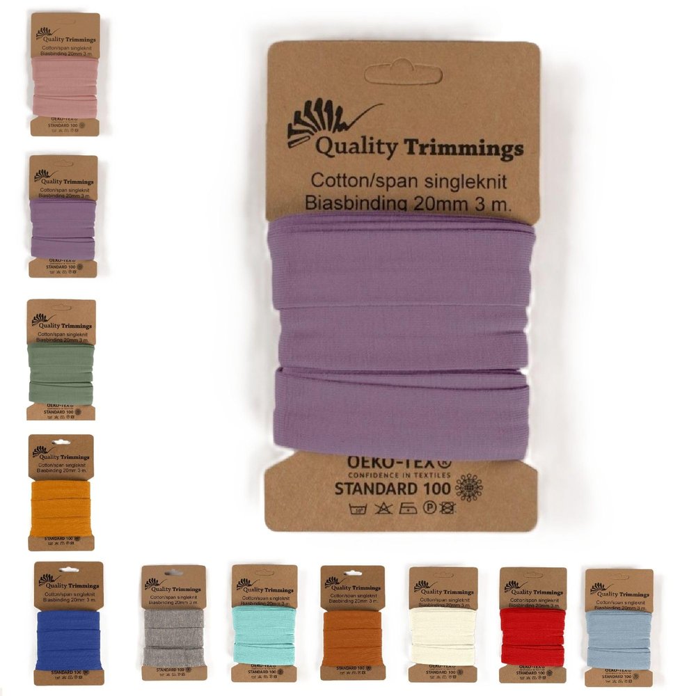 The Fabric Aunt Jersey Bias Tape | Pre-Folded Elastic Binding | Cotton Jersey | 3 Meters x 20mm (Lilac 430)