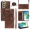 xinyunew Crossbody Phone Case for Samsung Galaxy S21 Plus, Folding PU Leather Wallet Case with Zipper, Stand, Embossed Flowers, Brown view 1