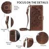 xinyunew Crossbody Phone Case for Samsung Galaxy S21 Plus, Folding PU Leather Wallet Case with Zipper, Stand, Embossed Flowers, Brown view 3