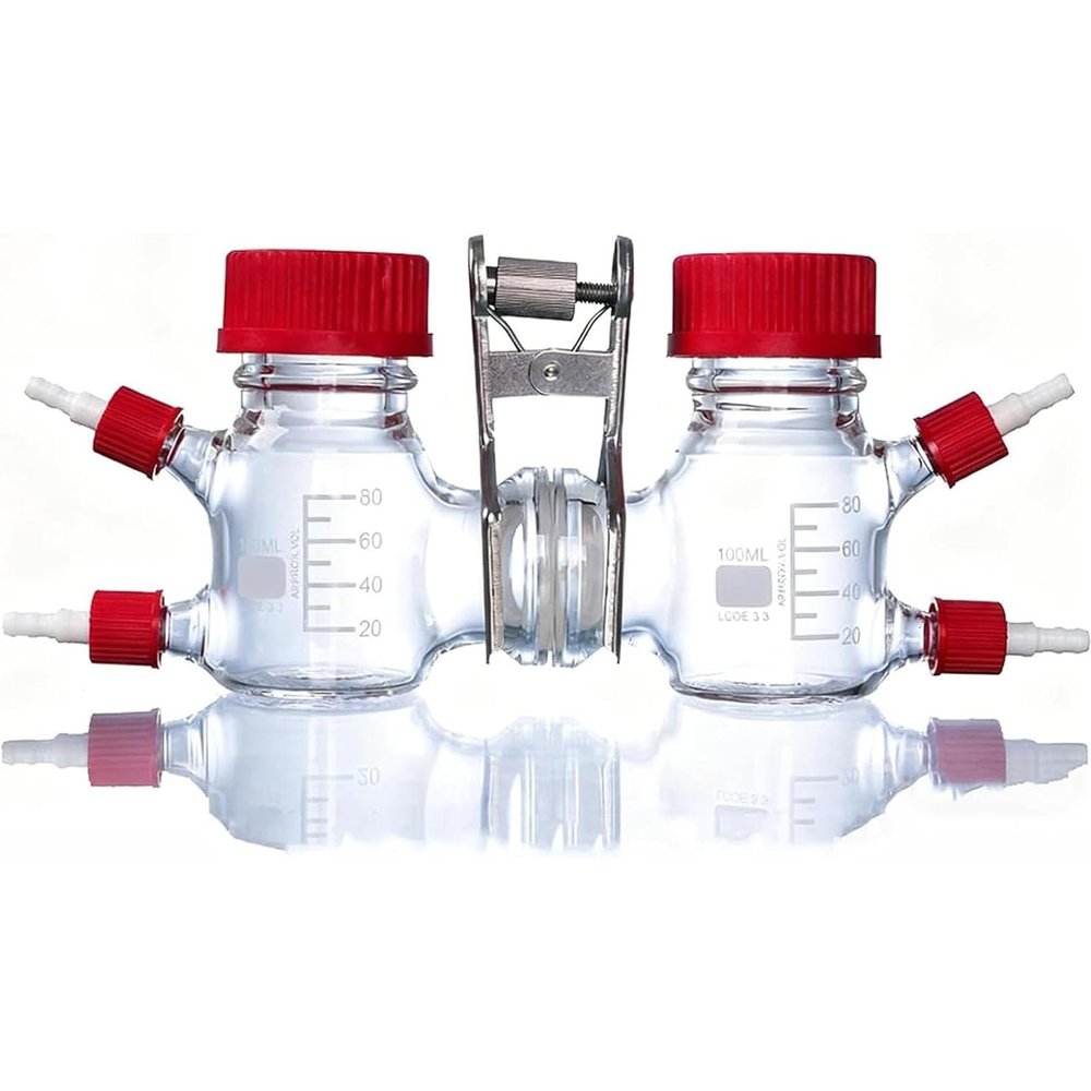 Electrochemical Cell Reactor, Two-Cell Borosilicate Glass Chamber with Proton Exchange Membrane