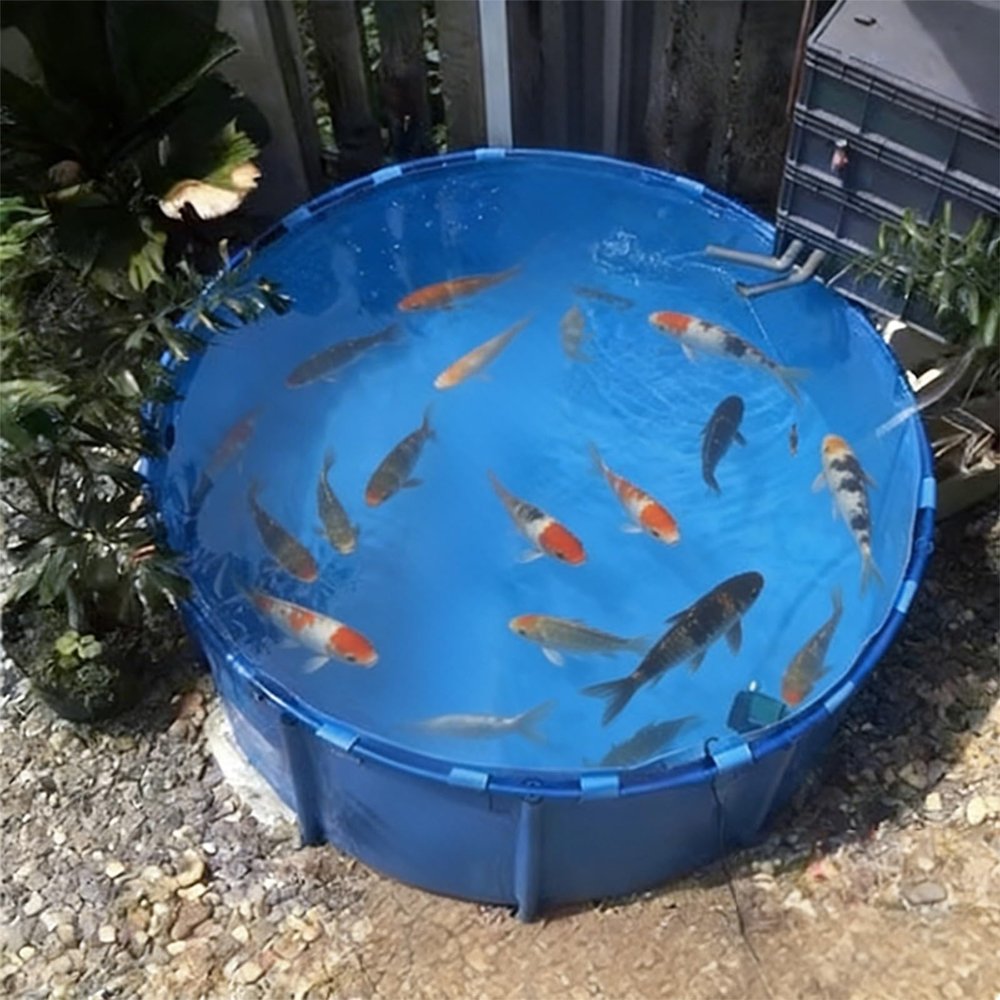 LZMZMQ Round Above-Ground Frame Pool, Summer Pool, Outdoor Fish Pond for Hydroponic Plants, Koi and Goldfish (1.5 x 1 m/1,700 L/450 gal)