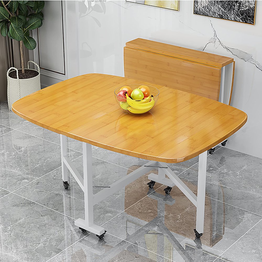 Expandable Wooden Dining Table on Wheels