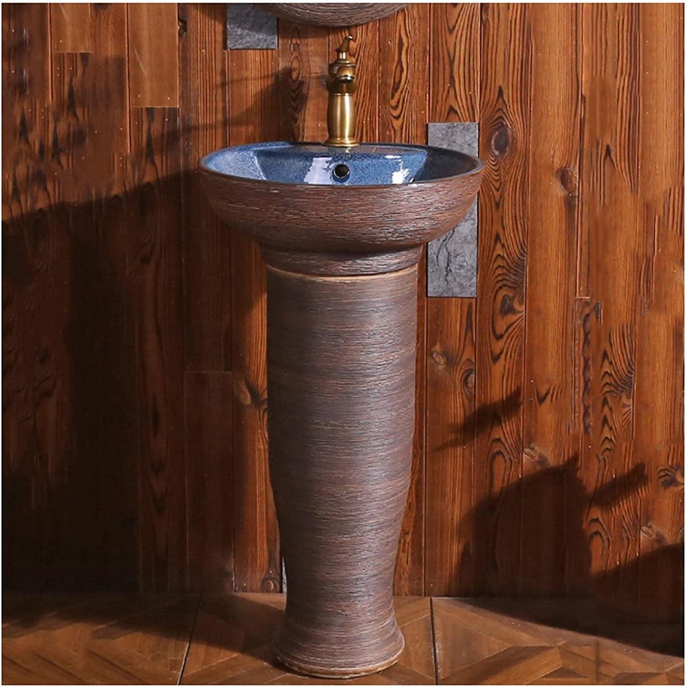Freestanding Ceramic Pedestal Sink with Faucet Hole