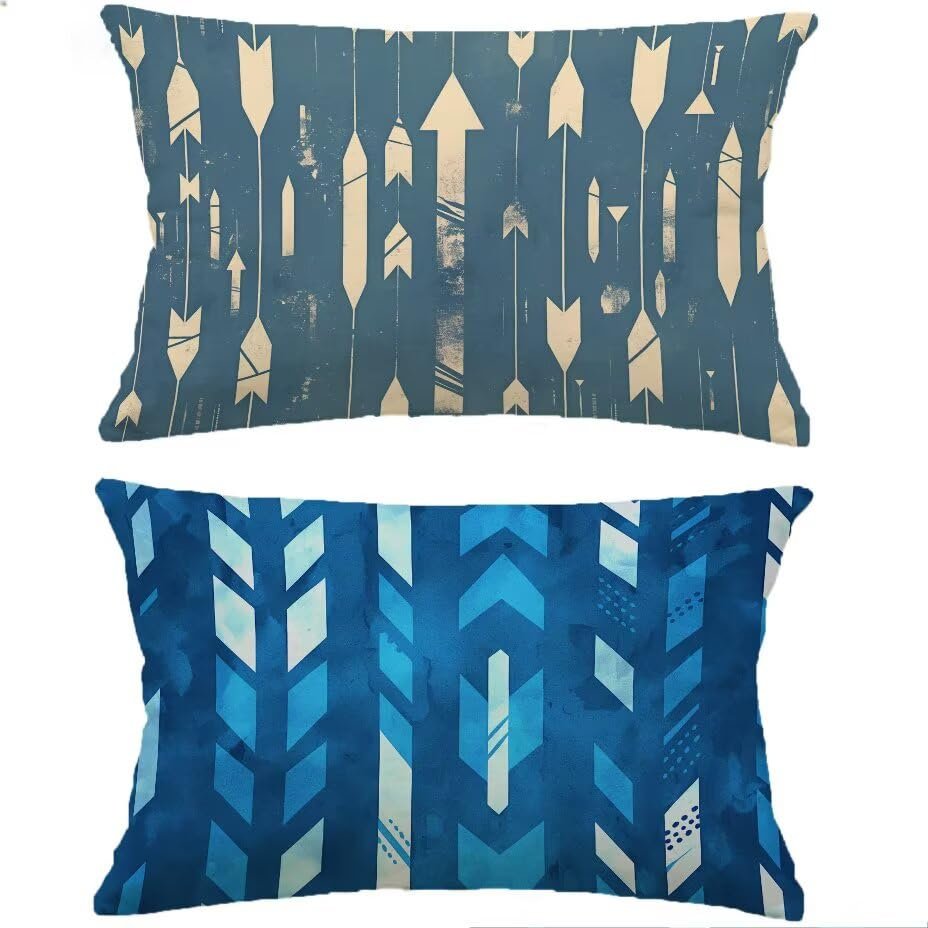 Outdoor Cushion Covers 70 x 90 cm, Set of 2, Navy Blue, Waterproof, Linen Look, Rectangular Lumbar Cushion Covers for Garden Furniture, with Zipper, M-P215