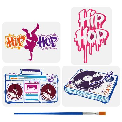 FINGERINSPIRE 4-Piece Graffiti Stencil Set with Brush