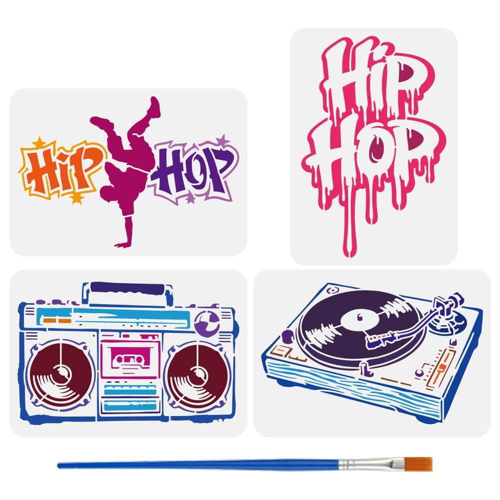 FINGERINSPIRE 4-Piece Graffiti Stencil Set with Brush