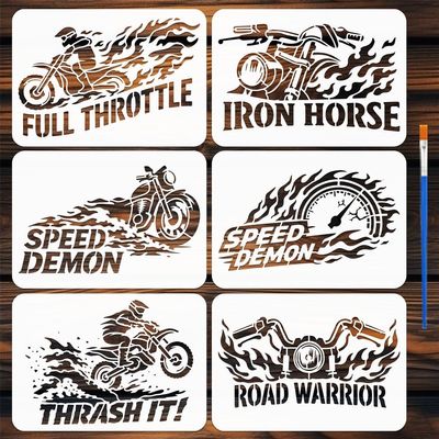 FINGERINSPIRE 6-Piece Motorcycle Stencil Set with Brush