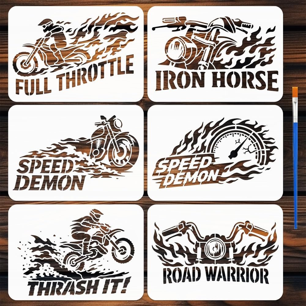 FINGERINSPIRE 6-Piece Motorcycle Stencil Set with Brush