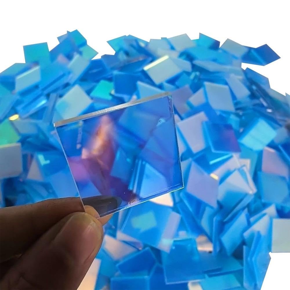 300-Pack Mini Rainbow Holographic Acrylic Squares, Rainbow Acrylic Sheets for DIY Crafts, Light and Shadow Projects, Resin, and Jewelry (0.79 x 0.79 in)