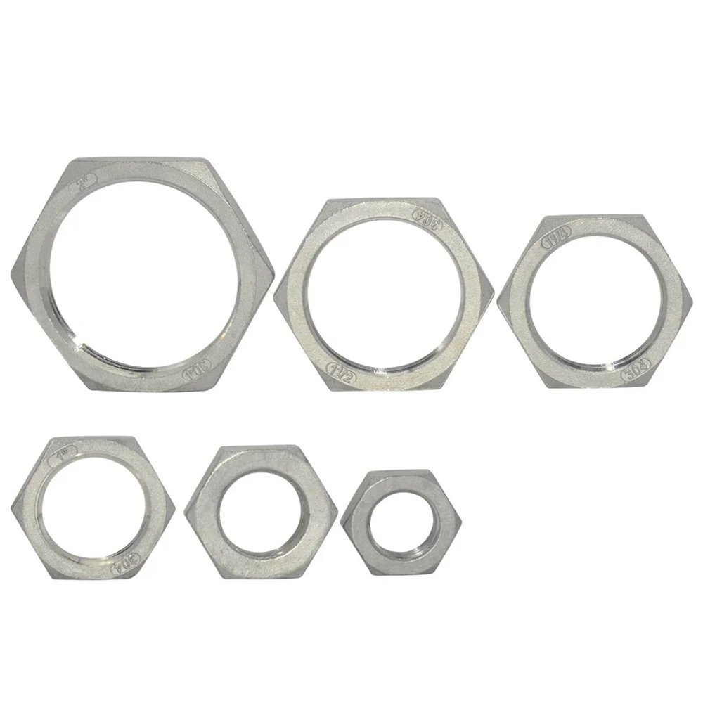 LTRAJUYNH Female-Threaded Hex Lock Nut Pipe Fitting, 304 Stainless Steel, 1/2 in., 1 pc.