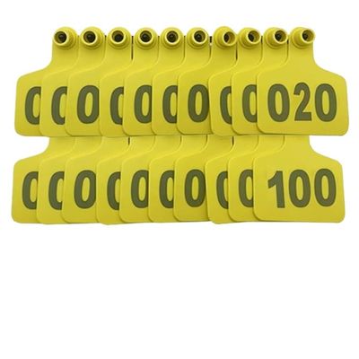 Cattle Ear Tags, Livestock Ear Tags, 100 Pieces, Numbered 001–500, Multicolor, Multiple Options (Yellow, 4 x 5 cm / 1.57 x 1.96 in, 301–400)
