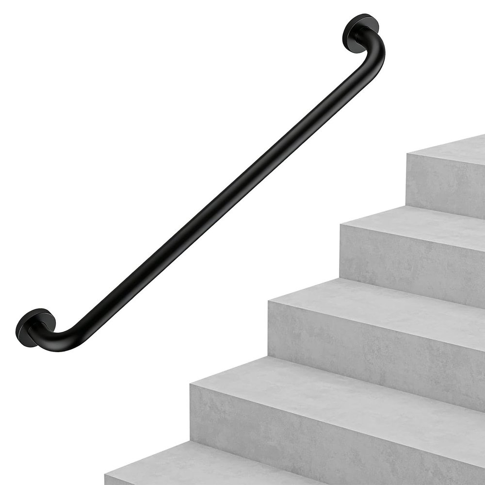Stair Handrail Set with Wall Brackets, Matte Black Stainless Steel, 30–120 cm
