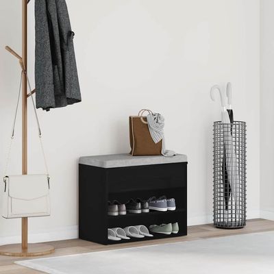 Lumanois Black Shoe Bench, Oak Look, 60 x 30 x 45 cm, 12.8 kg