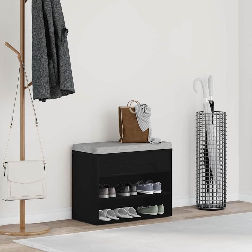 Lumanois Black Shoe Bench, Oak Look, 60 x 30 x 45 cm, 12.8 kg