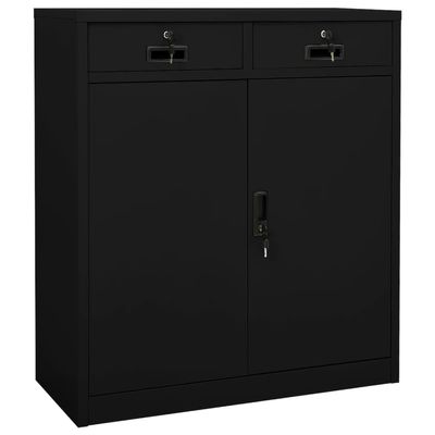 Black Steel Office Cabinet with 2 Adjustable Shelves and Drawers, 90 x 40 x 102 cm