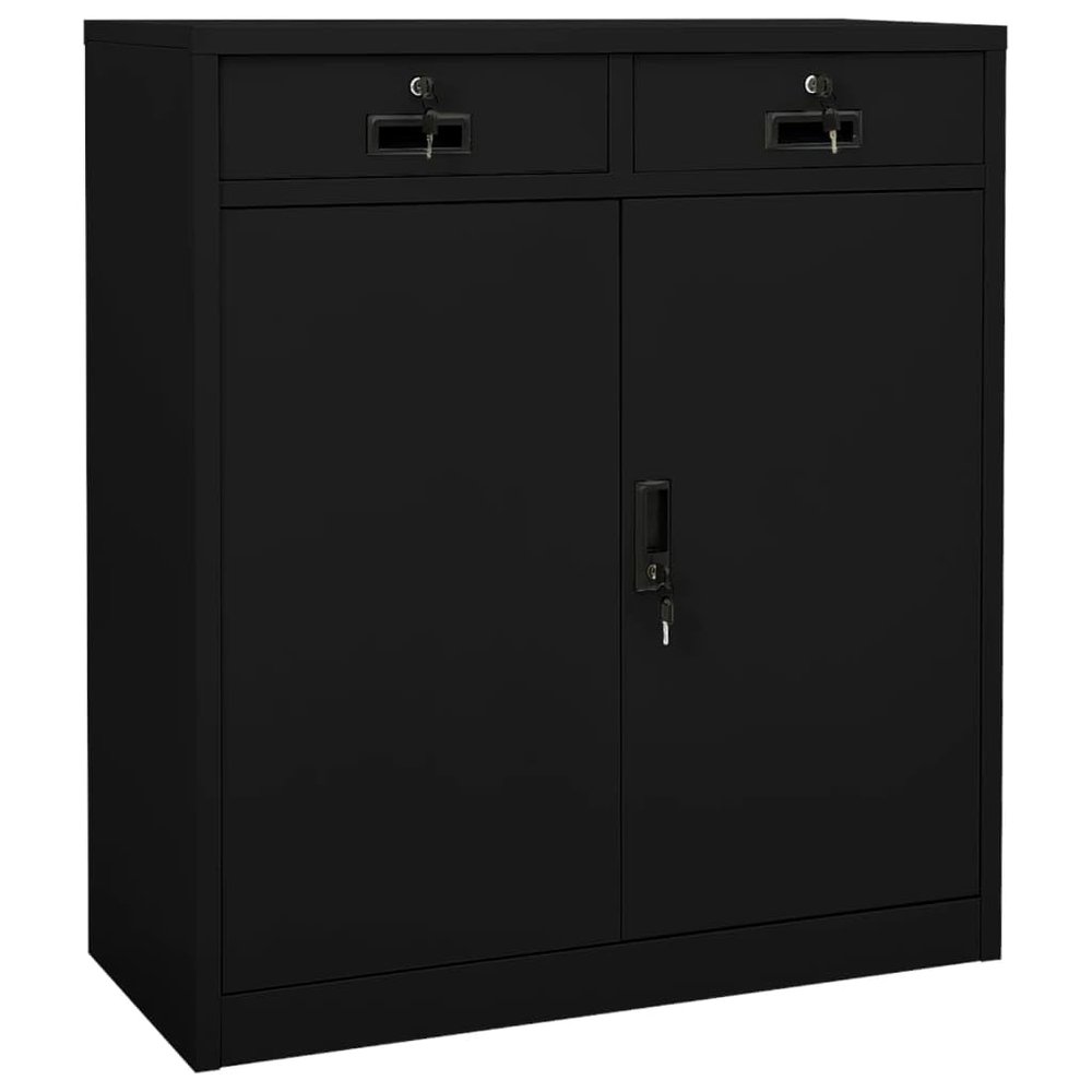 Black Steel Office Cabinet with 2 Adjustable Shelves and Drawers, 90 x 40 x 102 cm