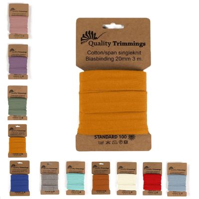 The Fabric Aunt Jersey Bias Tape | Pre-Folded Elastic Binding | Cotton Jersey | 3 Meters x 20mm (Ochre 840)
