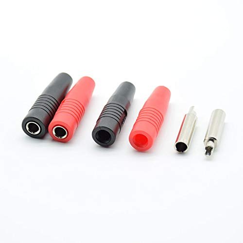 IDGTTLDF 4-Piece 4 mm Brass Banana Female Insulated Jack Wire Solder Connectors, 2 Red and 2 Black