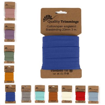 The Fabric Aunt Jersey Bias Tape | Pre-Folded Elastic Binding | Cotton Jersey | 3 Meters x 20mm (Royal 970)