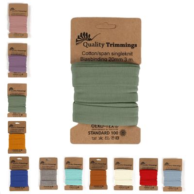 The Fabric Aunt Jersey Bias Tape | Pre-Folded Elastic Binding | Cotton Jersey | 3 Meters x 20mm (Dusty Mint 210)