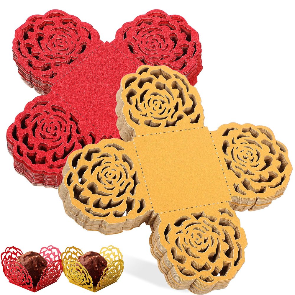 JOINPAYA Chocolate Packaging, 100-Piece Praline Liners with Die-Cut Rose Edge for Weddings, Dessert Buffets and Parties