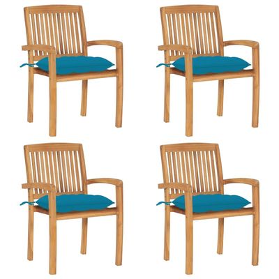 HGBNMER 4-Piece Stackable Teak Garden Chair Set with Cushions