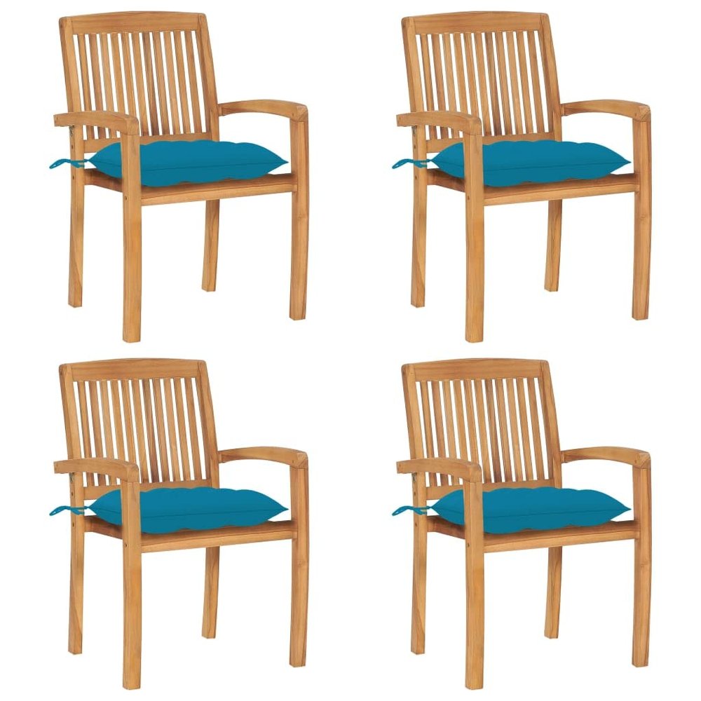 HGBNMER 4-Piece Stackable Teak Garden Chair Set with Cushions
