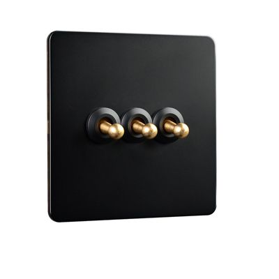 Ranuw Brass Toggle Switch, Industrial Style, Type 86, Flame-Retardant Construction, Brass Wall Plate
