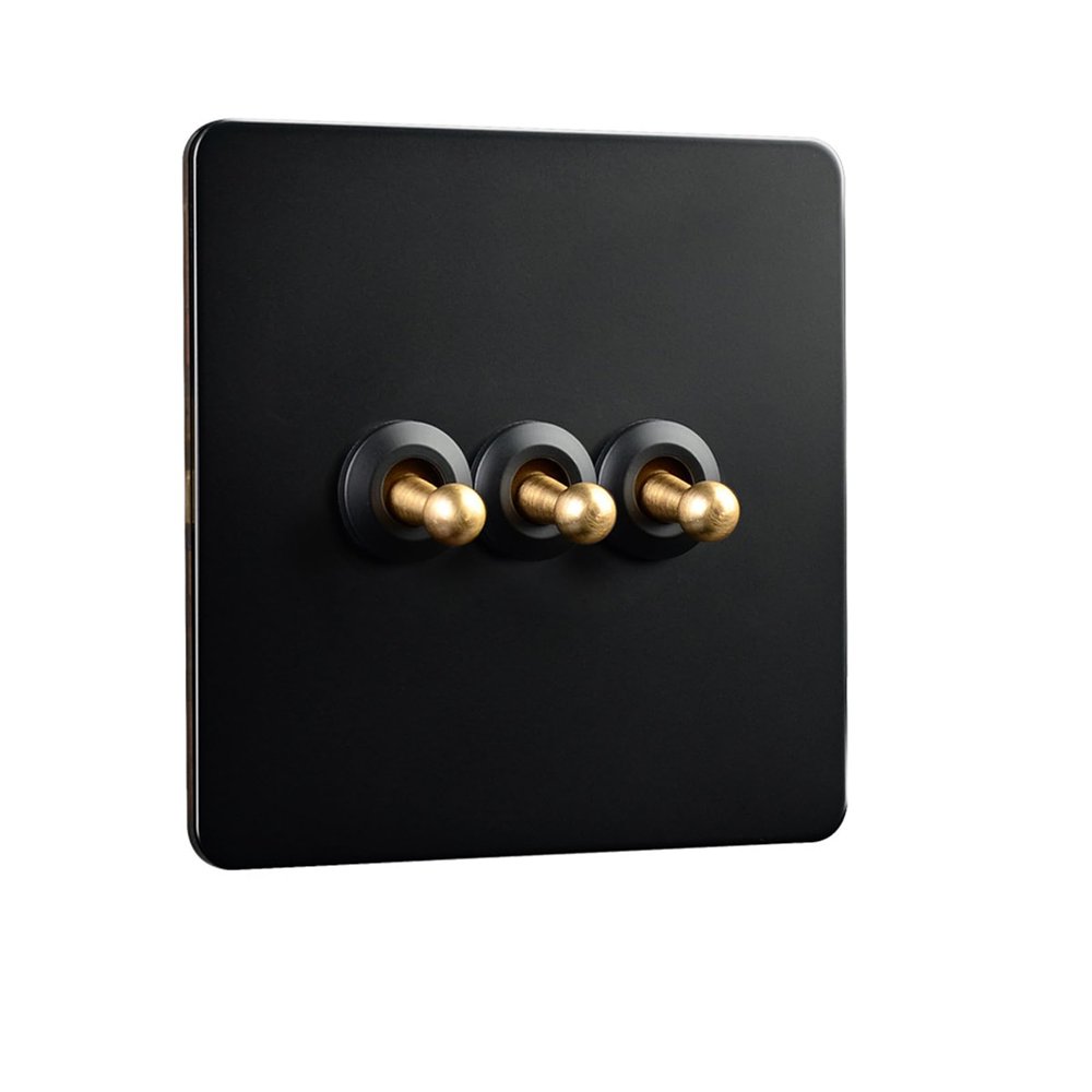 Ranuw Brass Toggle Switch, Industrial Style, Type 86, Flame-Retardant Construction, Brass Wall Plate
