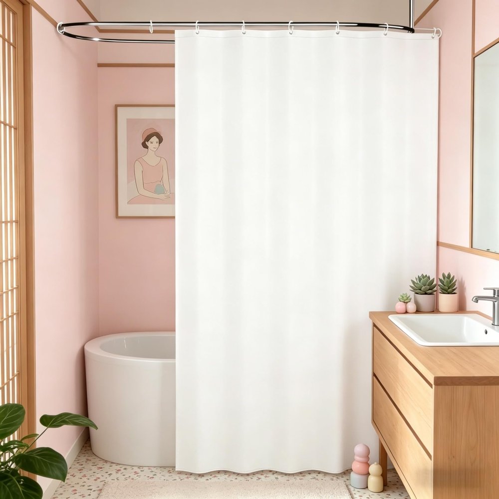 LIHUANE White Shower Curtain 160 x 280 cm, Waterproof, Mold-Resistant