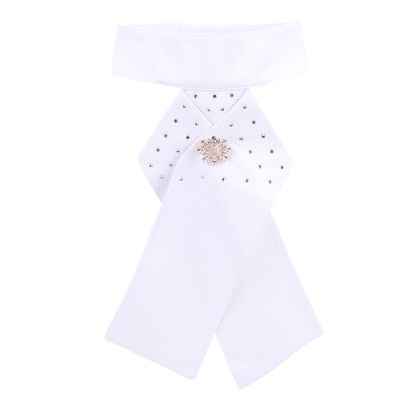 Adfaga Pre-Tied Cotton Riding Tie with Brooch, White, 12.6 x 8.1 in