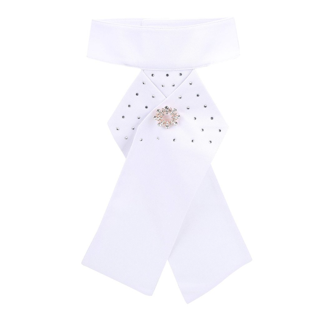 Adfaga Pre-Tied Cotton Riding Tie with Brooch, White, 12.6 x 8.1 in