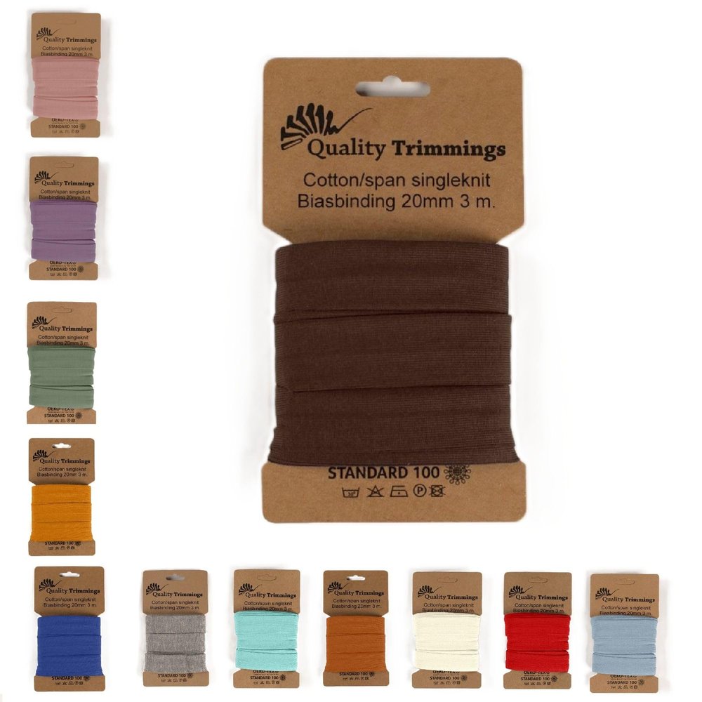 The Fabric Aunt Jersey Bias Tape | Pre-Folded Elastic Binding | Cotton Jersey | 3 Meters x 20mm (Dark Brown 580)