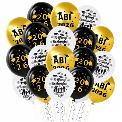 30 Pack Class of 2026 Balloons, Black Gold Confetti