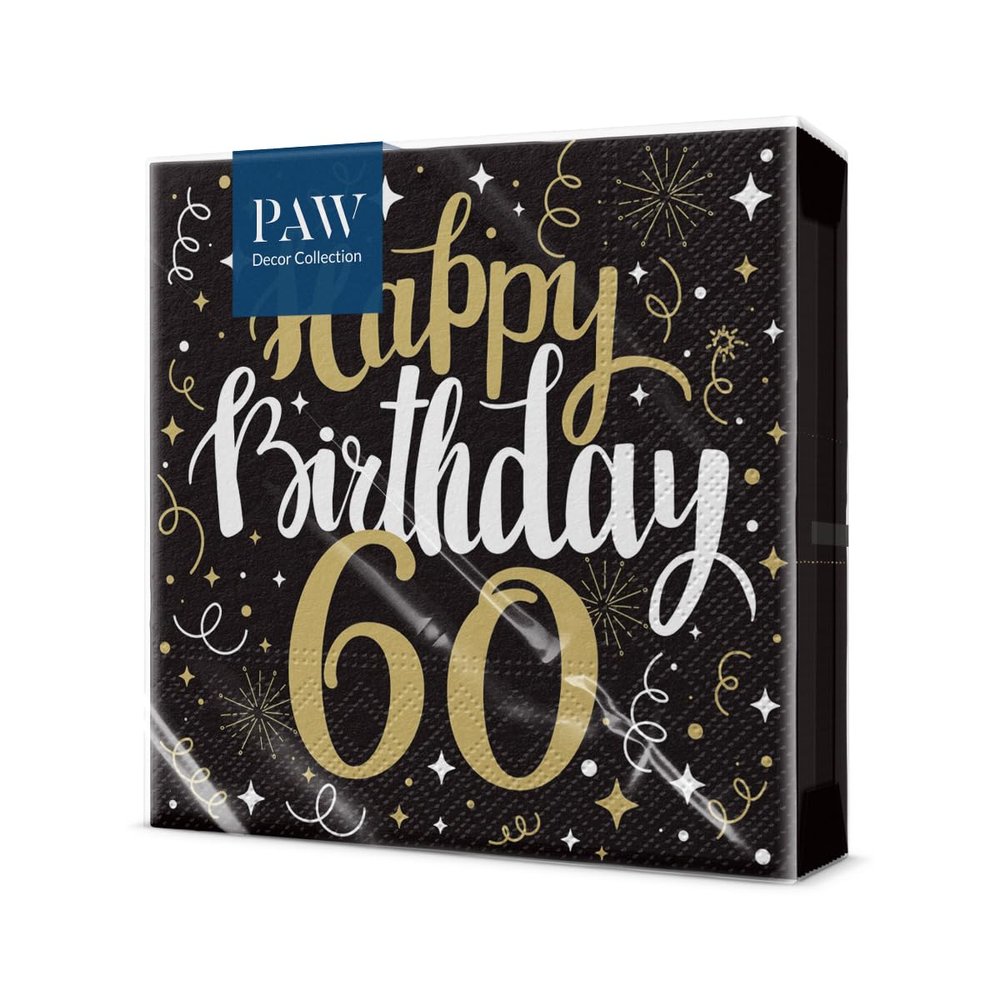 PAW - Colorful Napkins 20 Pack | 33x33 cm Paper Napkins for Parties | Golden Birthday 60 Theme