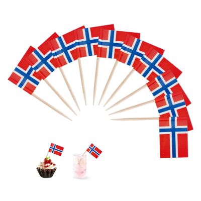 100 Pack Norway Toothpick Flags