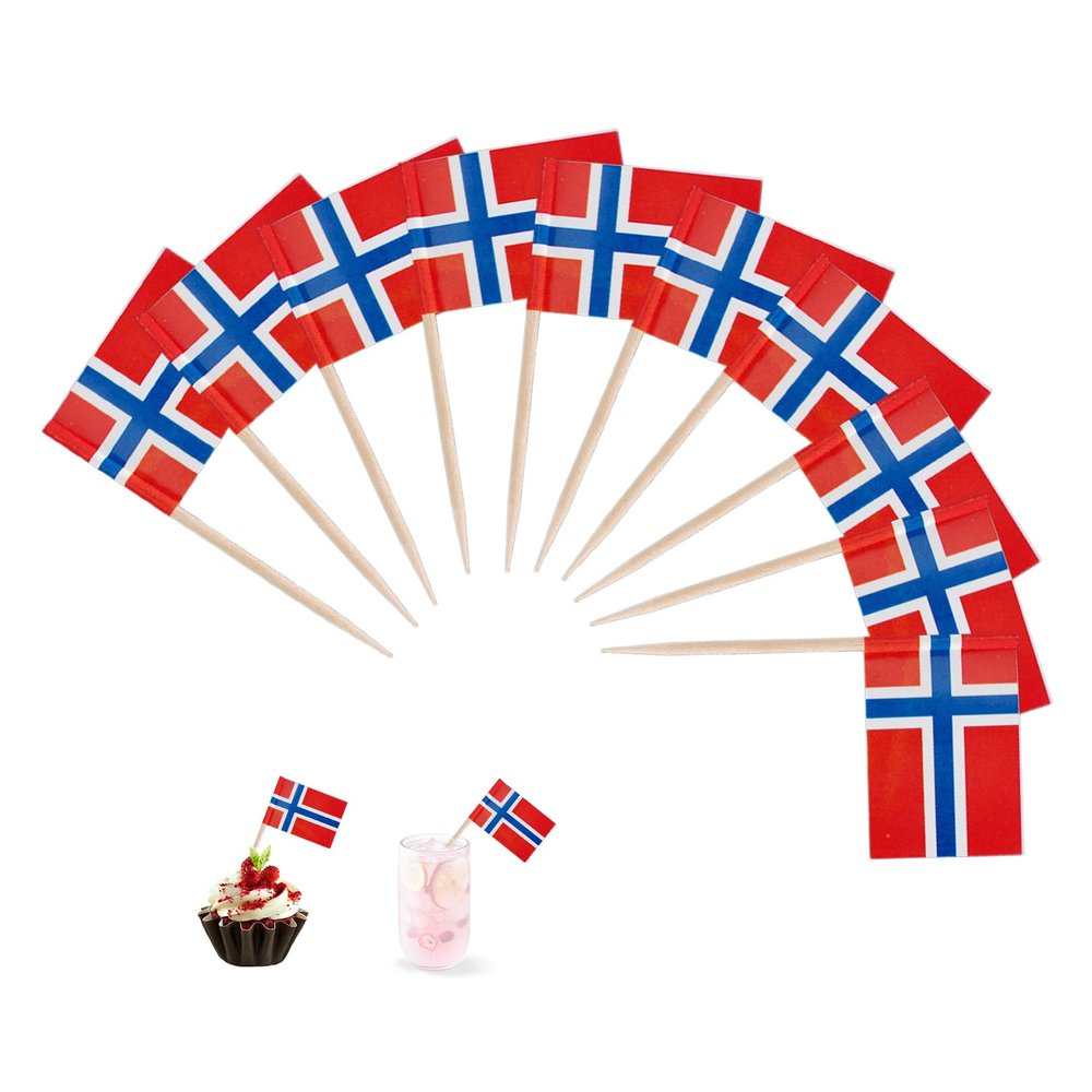 100 Pack Norway Toothpick Flags